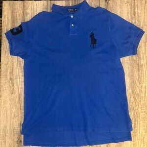 Polo Ralph Lauren Big Pony Shirt Men XXL Custom Fit Royal Blue Rugby Embroidered